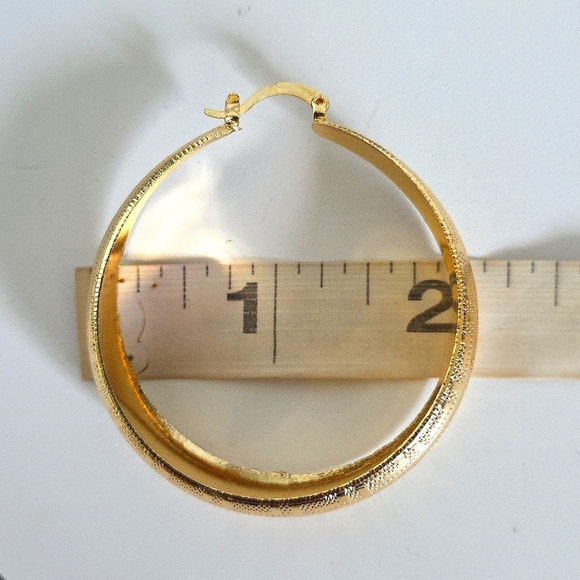 Gold Filled Wide Hoop Earrings with Greek Key Design - Picture 10 of 10